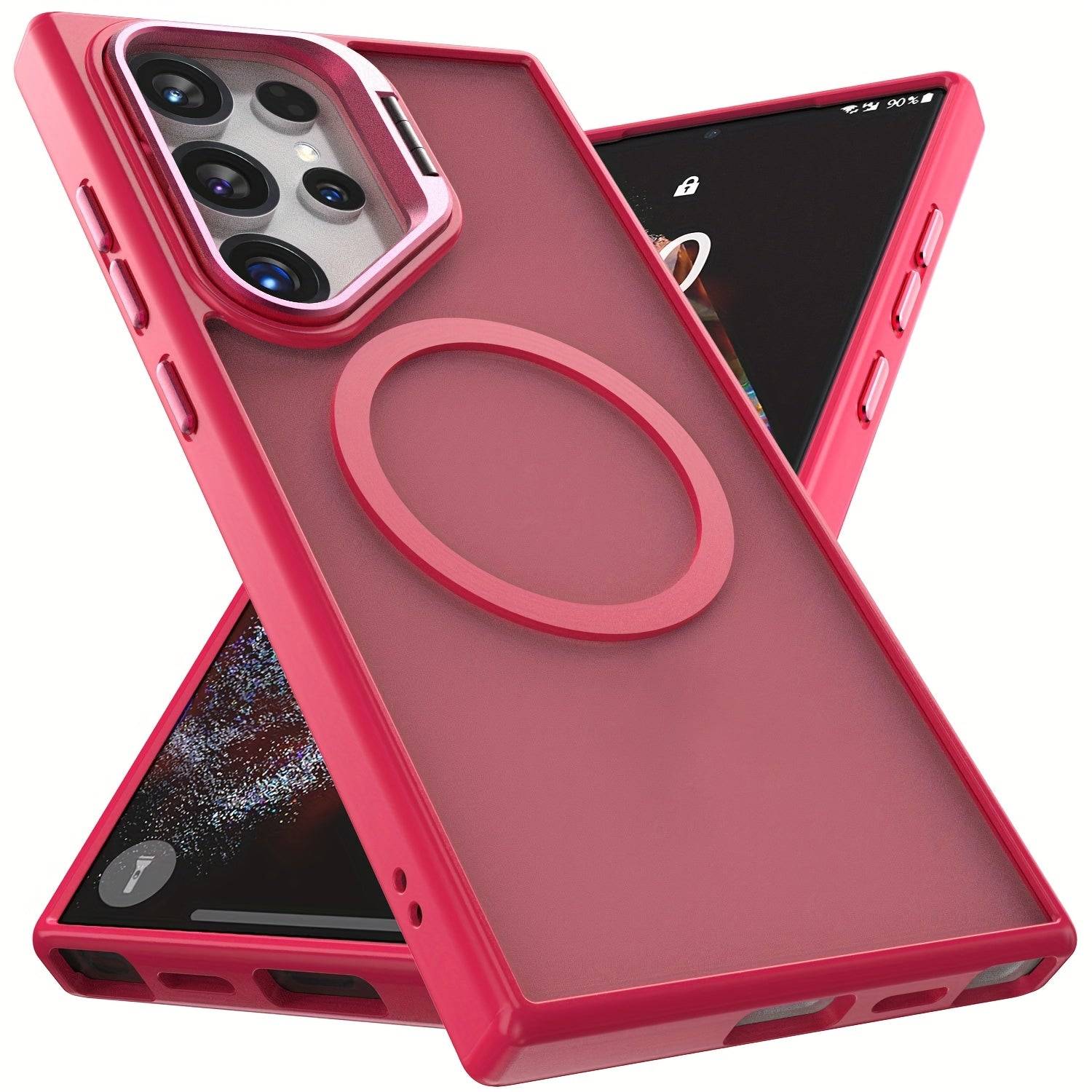 Magnetic Clear Case for Samsung Galaxy S24/S24+/S24 Ultra/FE, Shockproof Slim Bumper Cover with Kickstand and 2 Tempered Glass Protectors