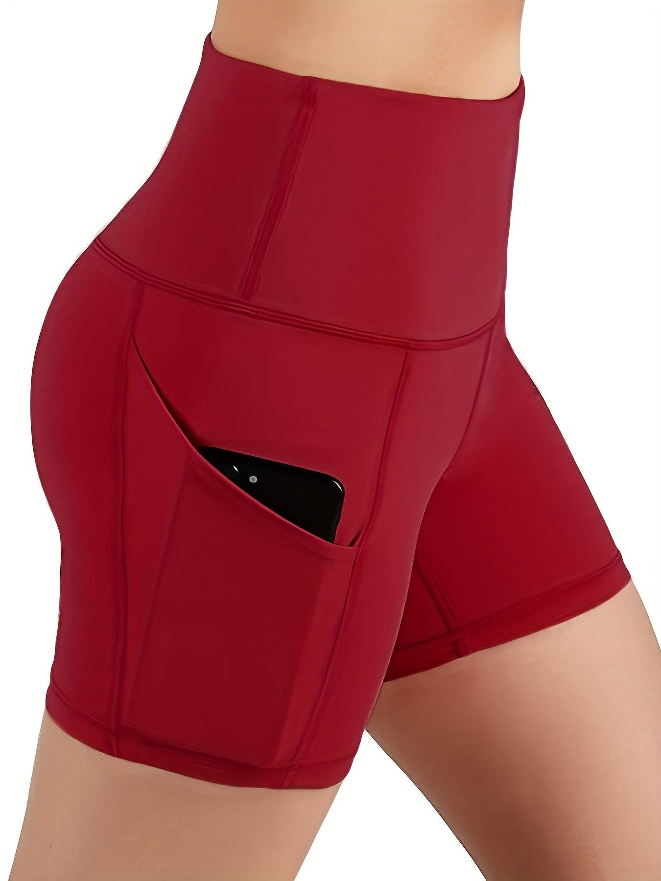 3-Pack Women’s High-Waist Workout Shorts with Pockets, Breathable Stretch Fabric, Non-See-Through Tight Fit for Running & Fitness