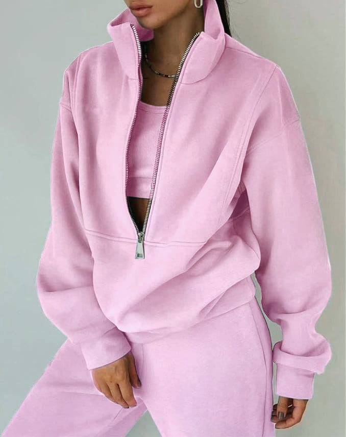 Women Two Piece Set Fleece Solid Color Casual Suit