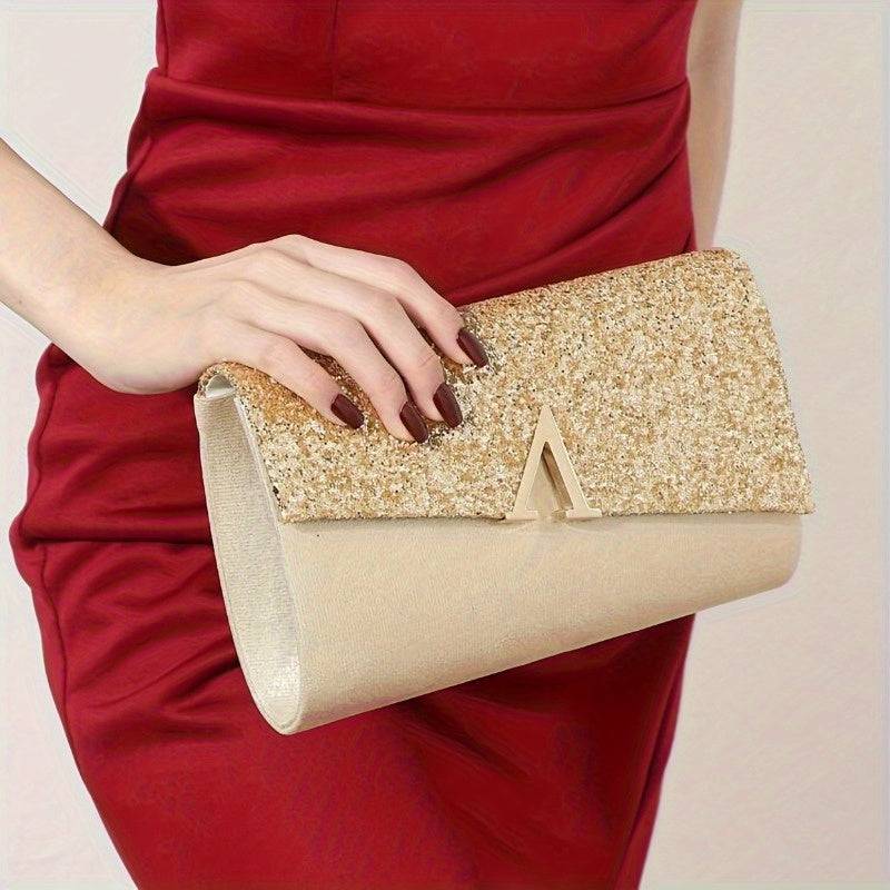 4pcs Elegant Dinner Set – Glossy Flip Cover Clutch Bag with Rhinestone Earrings, Necklace & Bracelet for Weddings and Formal Events