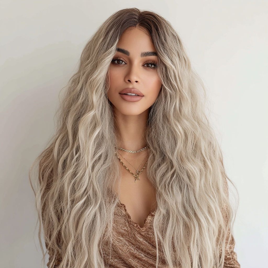 Wig Gray Gradient Wavy Curly T Lace Front 150 Density