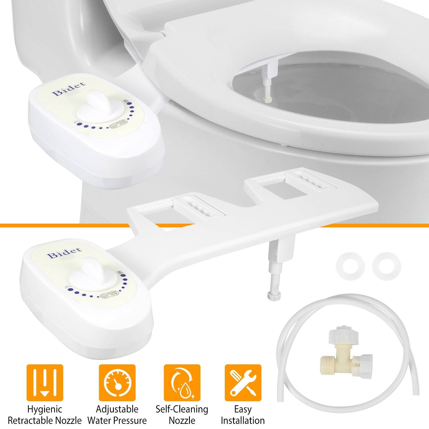 Non Electric Bidet Attachment with Retractable Nozzle