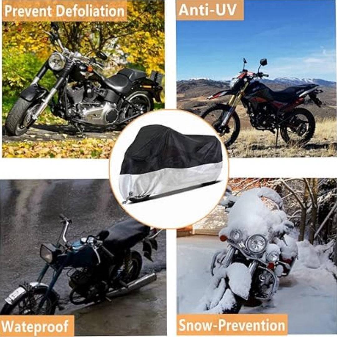 Motorcycle Cover Waterproof Outdoor All-Season Protection with Lock-Holes Rain, Snow, Wind & Dustproof Universal Fit for Motorbikes