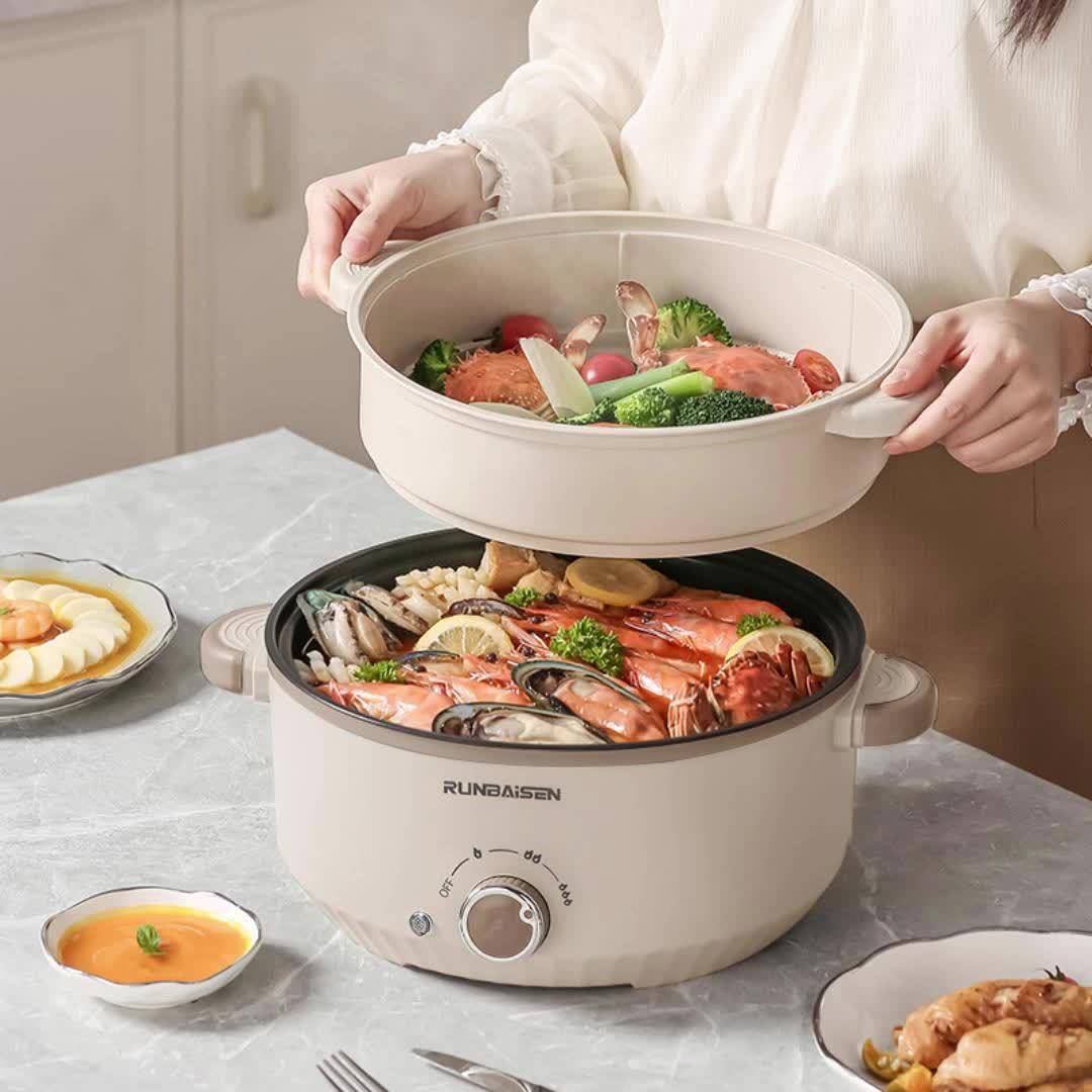 118oz Electric Hot Pot & Wok – Non-Stick Multi-Functional Cooker with Triple Power Control, Portable Stew Pot for Hotpot, Soup, Stir-Fry & Ramen