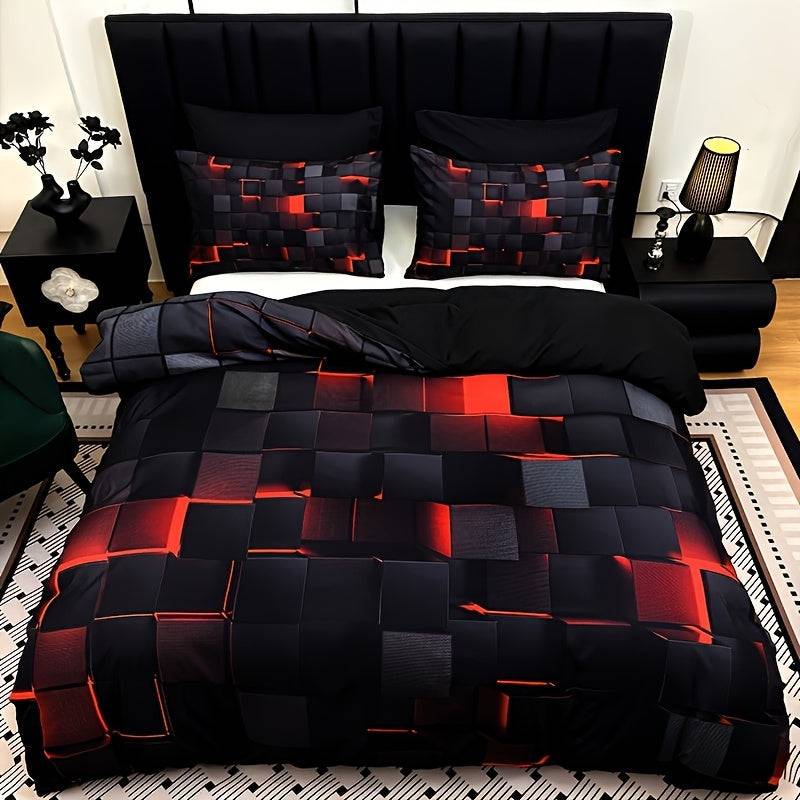 Cool Tech Duvet Cover Set 3-Piece – Red & Blue Digital Print Bedding, All-Season for Twin to King