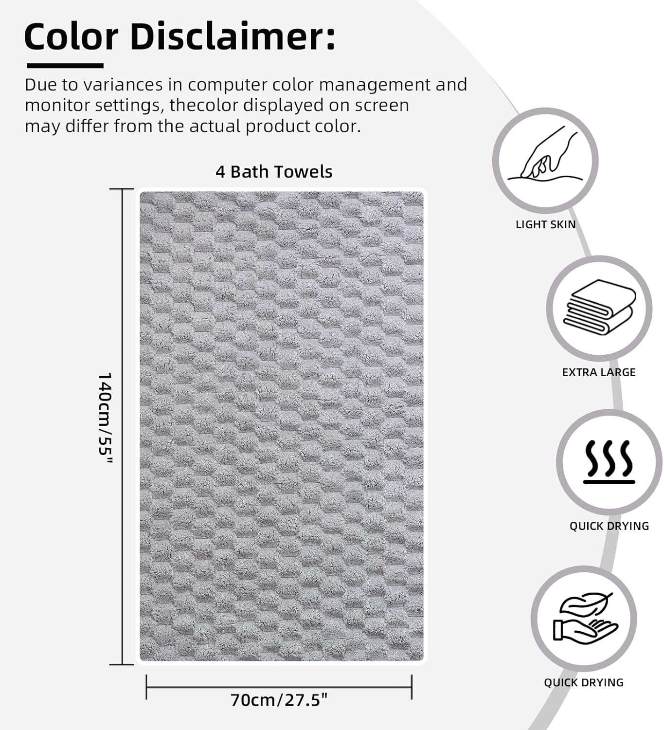 Microfiber Bath Towels 4 Pack Absorbent Quick Dry