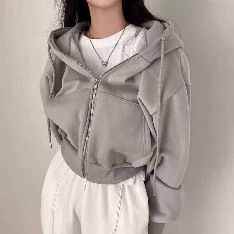 Womens Loose Fit Zip Up Hoodie with Long Sleeves