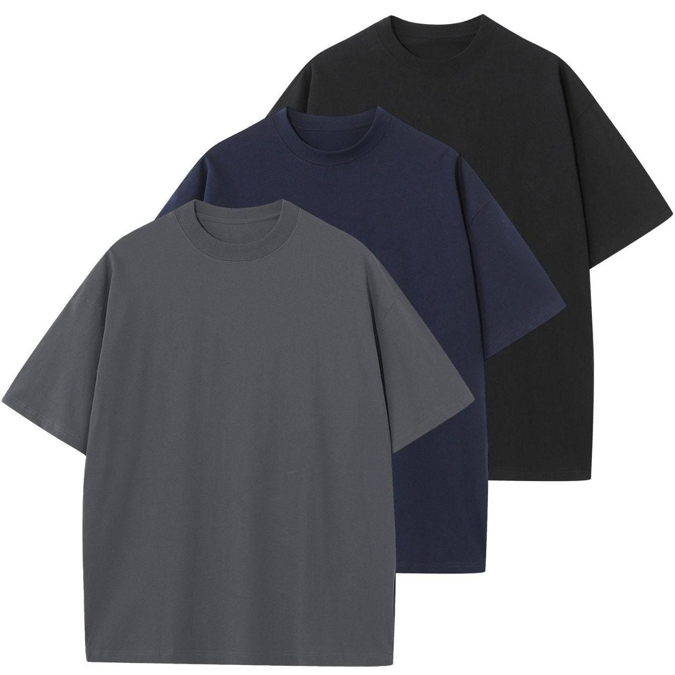 3pcs Men’s Oversized Crew Neck T-Shirts, Unisex Solid Color Cotton Tops with Short Sleeves, Lightweight & Breathable