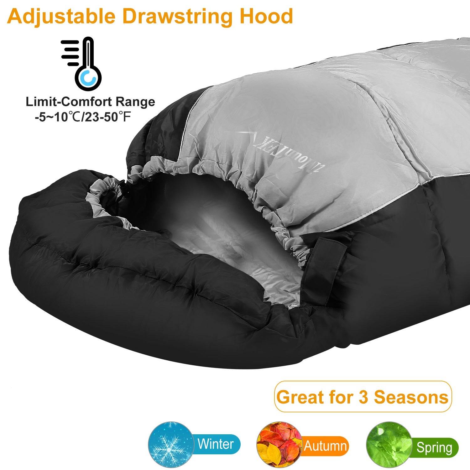 3 Season Waterproof Sleeping Bag for Camping and Hiking