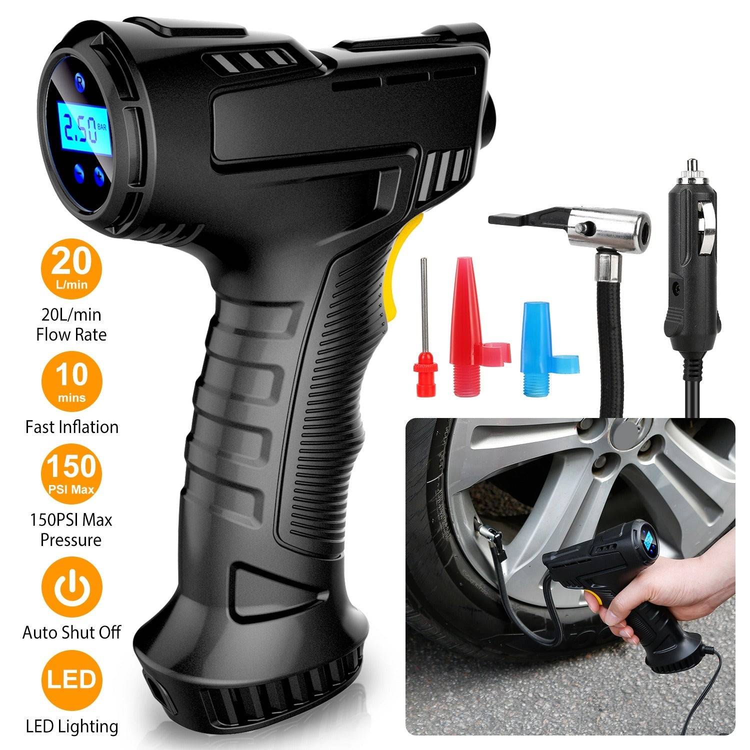 Portable Car Tire Inflator 150 PSI With Digital Display