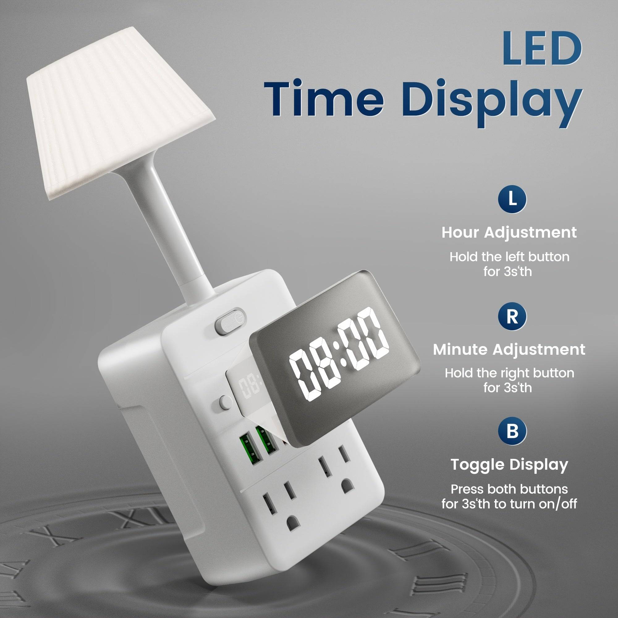 11-in-1 Power Strip Charging Station 4 Outlets, USB-A & USB-C Ports, Desk Lamp & Digital Clock Overload Protection