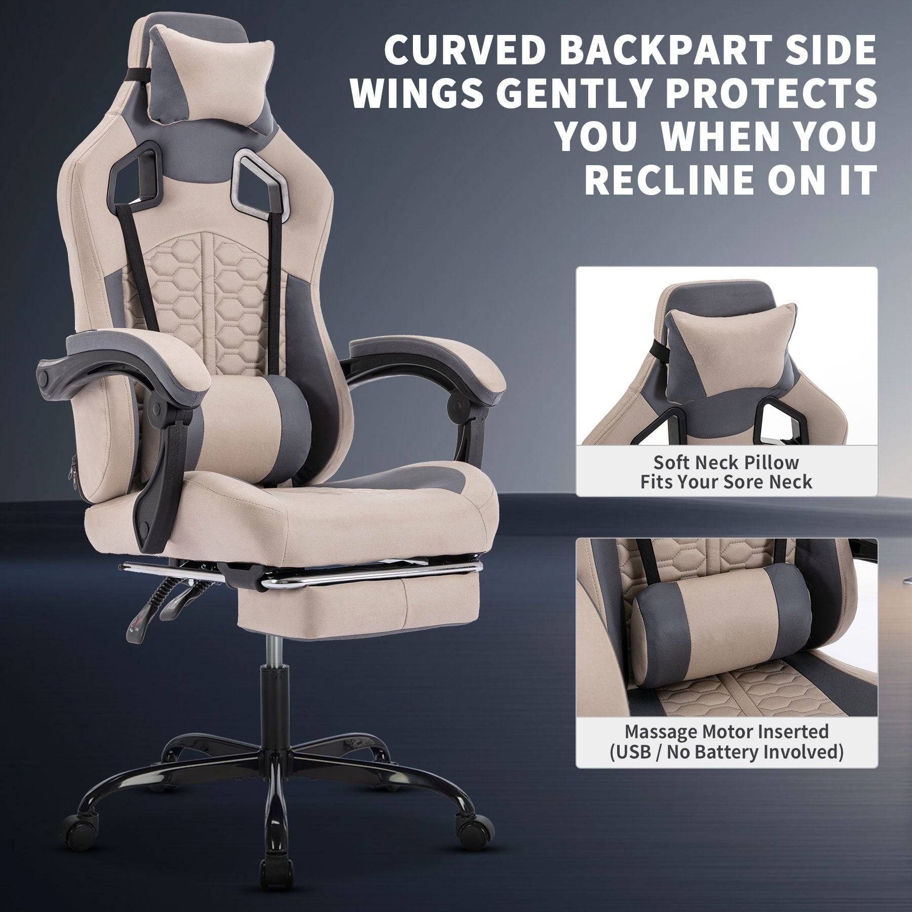 Gaming Chair Ergonomic Massage High Back Grey Leather