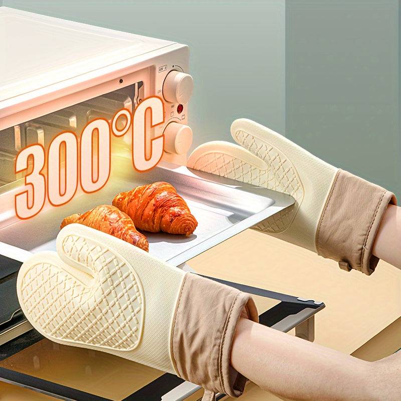 2pcs Oven Mitts Kitchen Gloves Thickened Silicone Heat-Resistant & Non-Slip Design Baking and Microwave Anti-Scald Protection