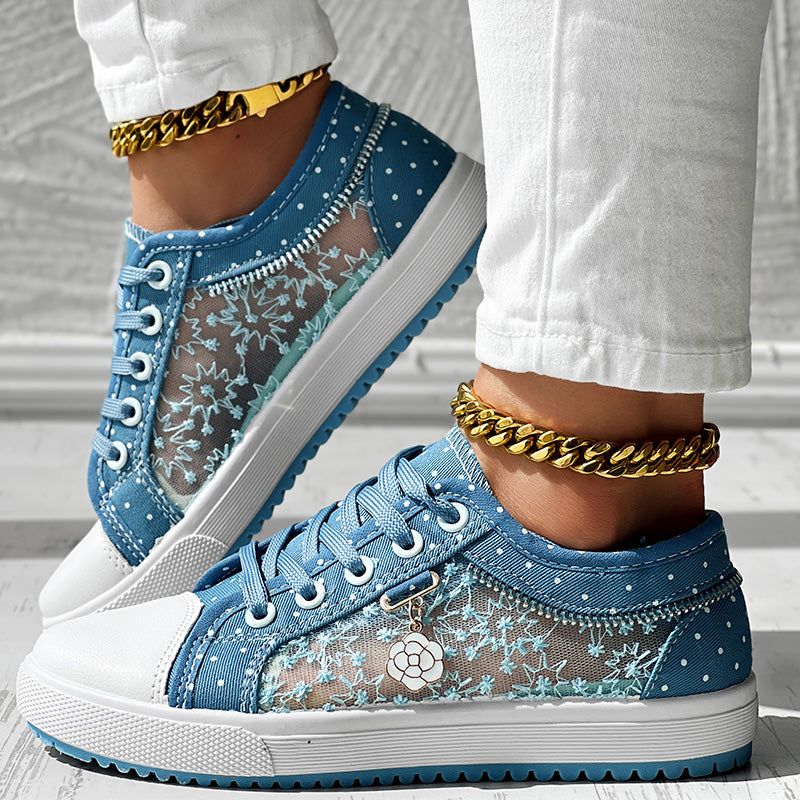 Embroidered Polka Dot Breathable Mesh Sneakers