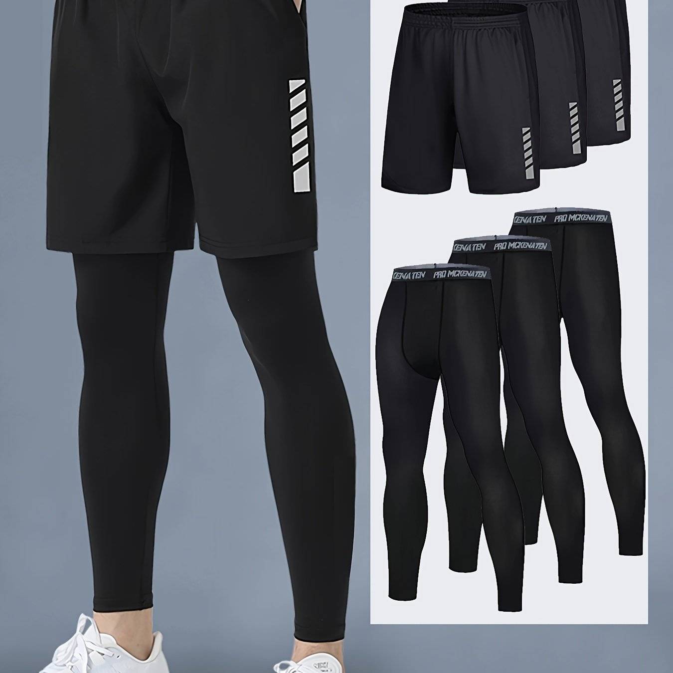 4pcs/6pcs Men’s Sportswear Set – Breathable Shorts & Compression Tights, Moisture-Wicking & All-Season Training Gear