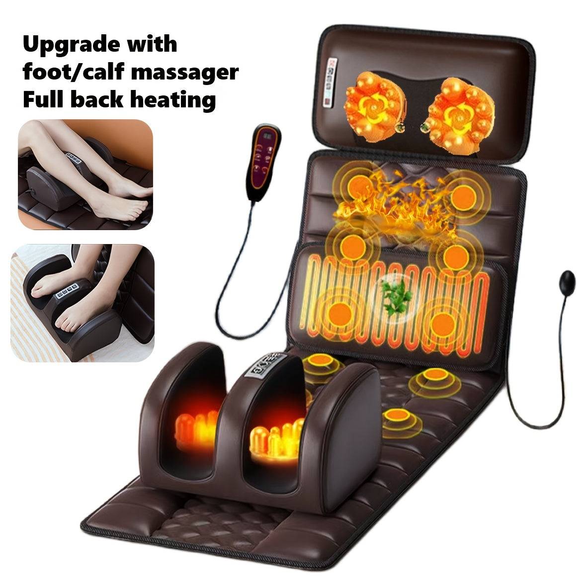 Full Body Massage Mattress – 10-Zone Vibration with Kneading & Heat Therapy, Acupressure Design, 12V Safe Voltage, Gray Velvet