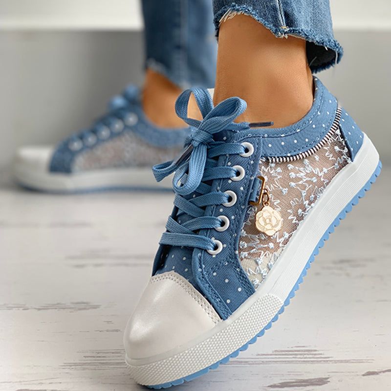 Embroidered Polka Dot Breathable Mesh Sneakers