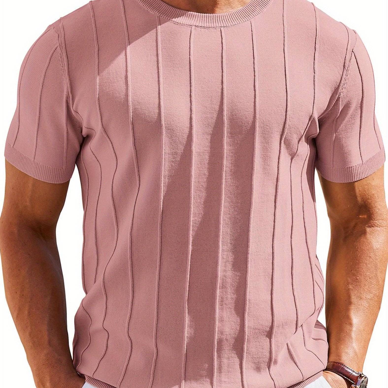 Men’s Casual Crew Neck T-Shirt 100% Viscose Knit Short Sleeve Ribbed Pullover Solid Color Medium Stretch Summer Top