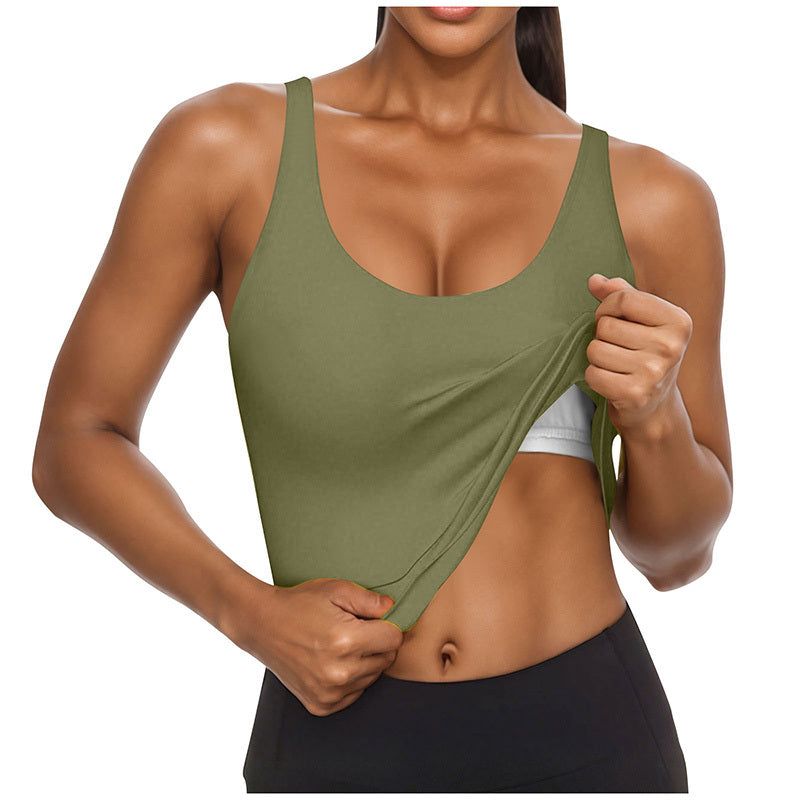 U Neck T Shirt Tank with Built In Bra and Soft Stretch Fit