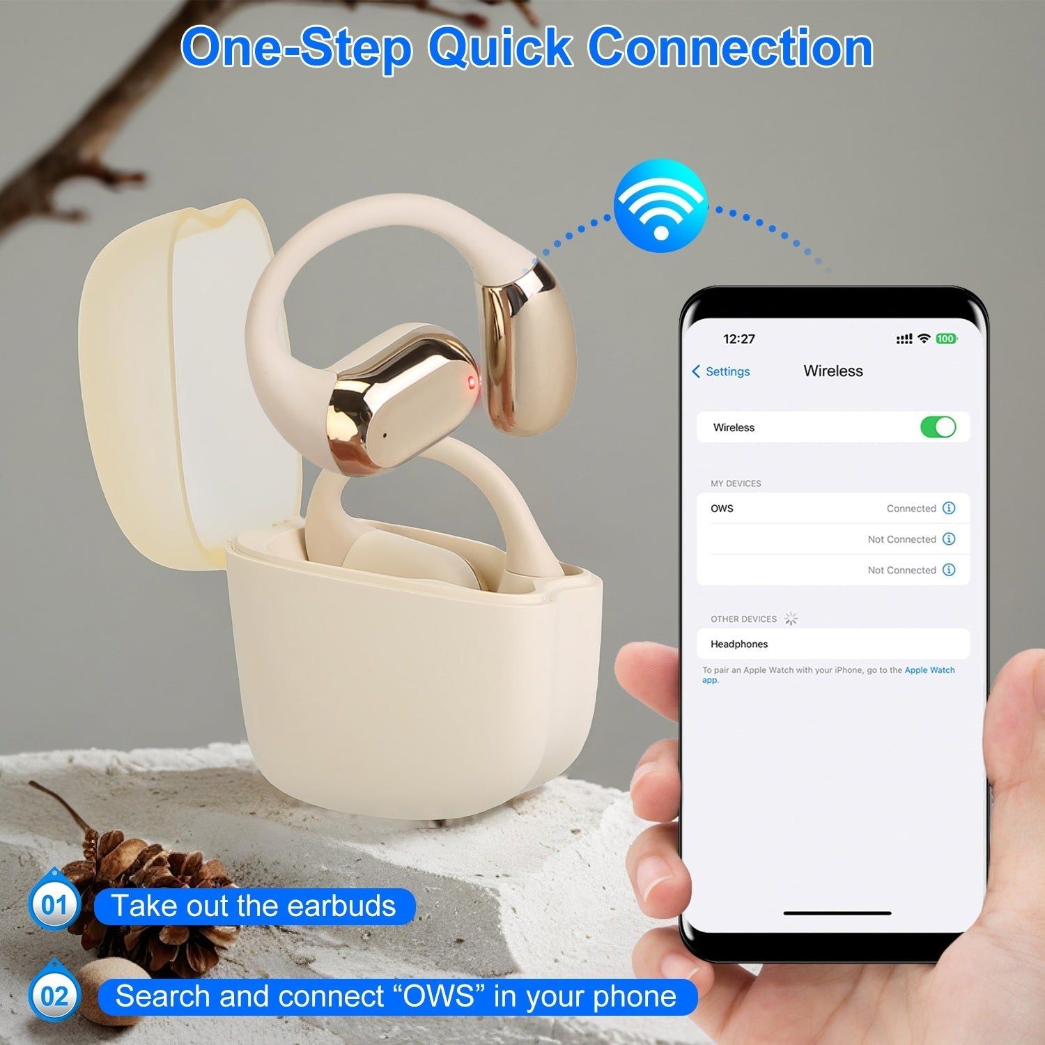 Wireless Open Ear Headphones LED Case IPX5 Low Latency