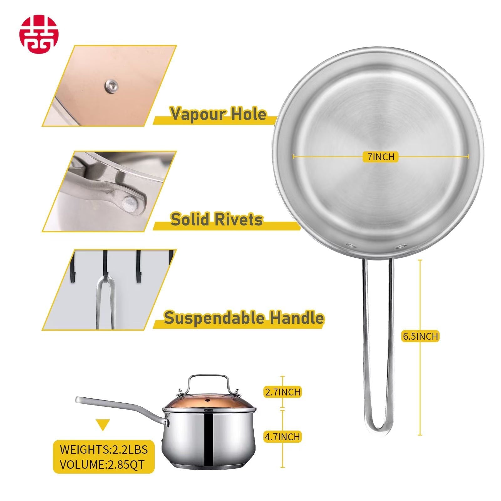 WANGYUANJI Stainless Steel Non Stick Saucepan With Lid
