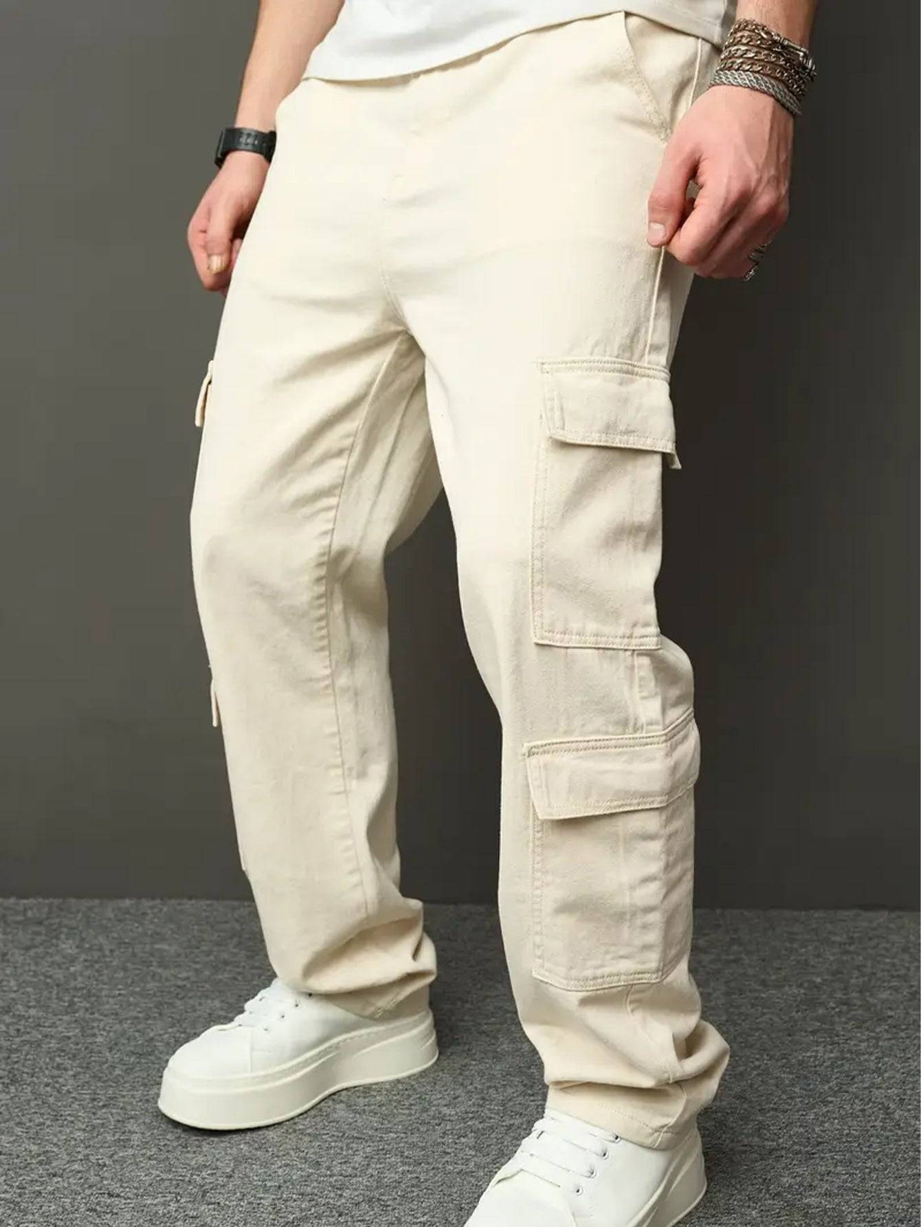 Men’s Straight Leg Jeans Apricot Color Casual All-Season Wear Versatile Multi-Craft Design