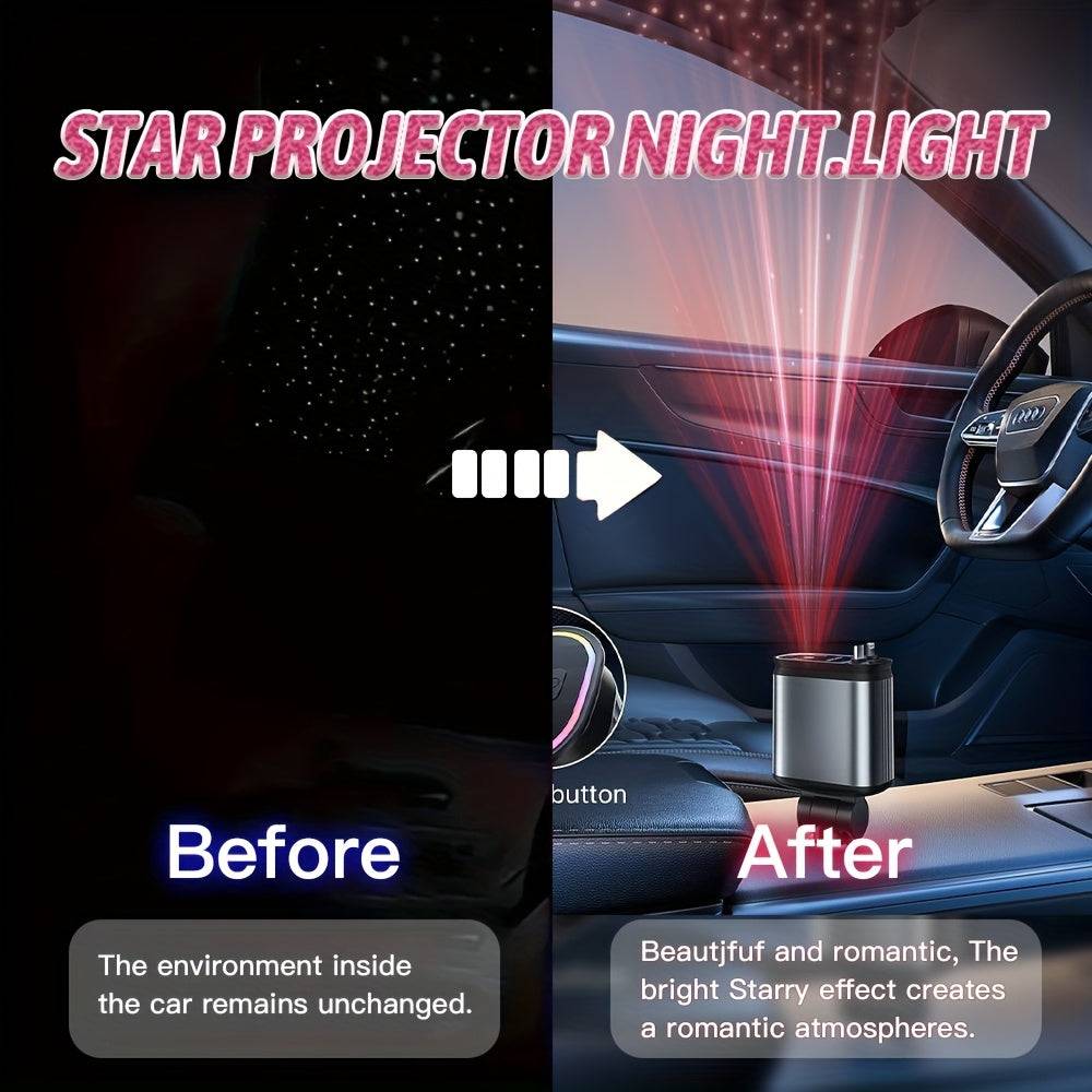 4-in-1 Super Fast Retractable Car Charger with Star Projector Night Light & Atmosphere Lighting for iPhone 15–11 & Android