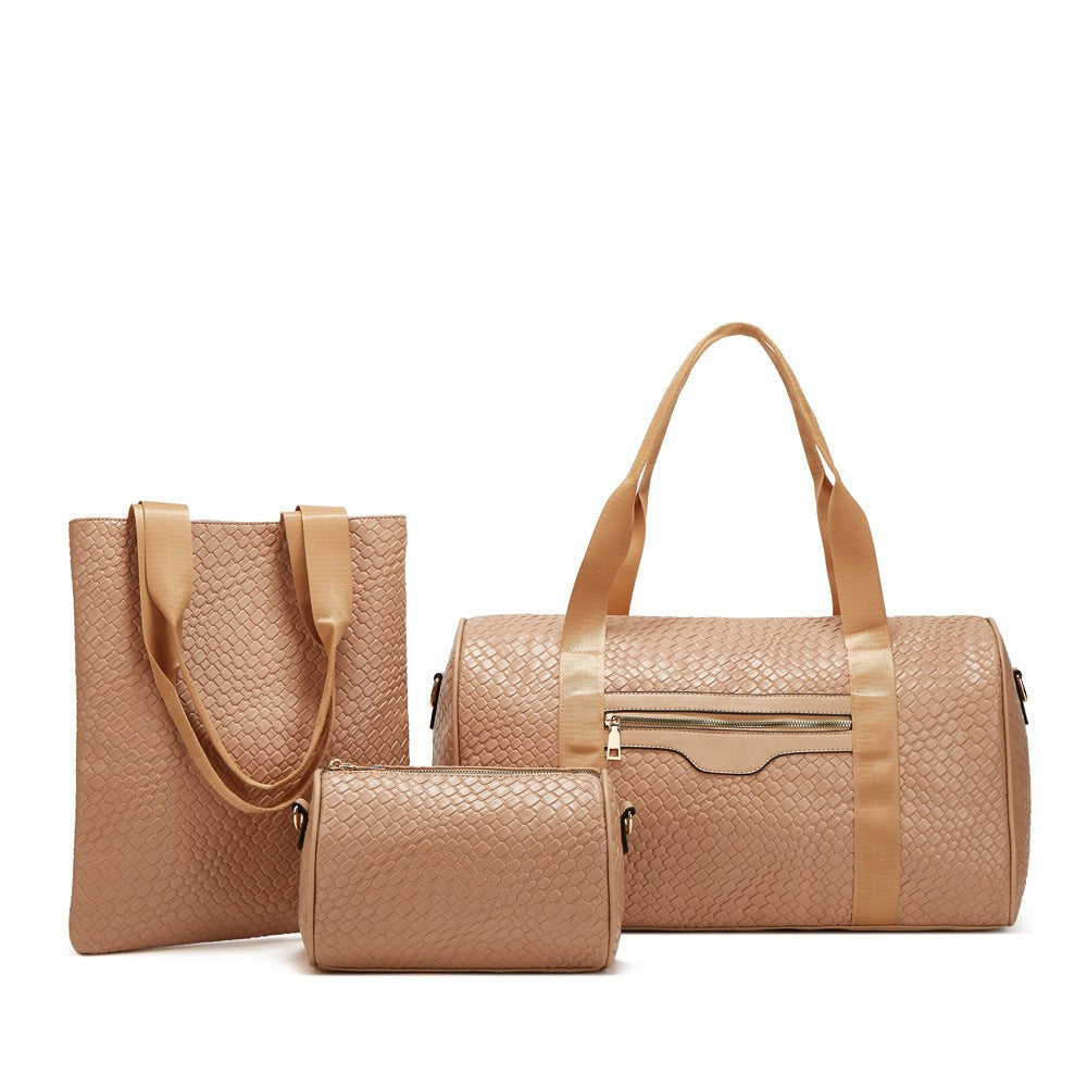 Women’s Business Travel Bag PU Leather Shoulder Sports Duffel Solid Color Large Capacity 36–55L Three-Piece Set