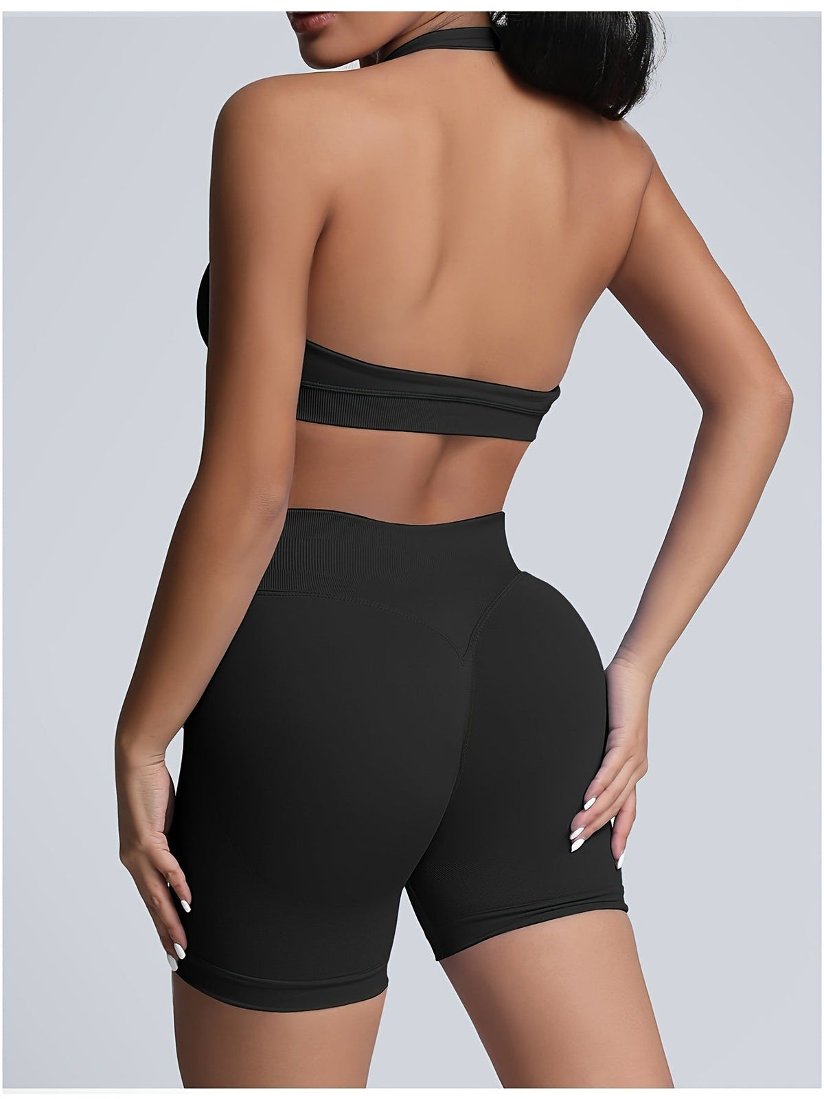 Womens Workout Set with Sports Bra and High Waist Shorts