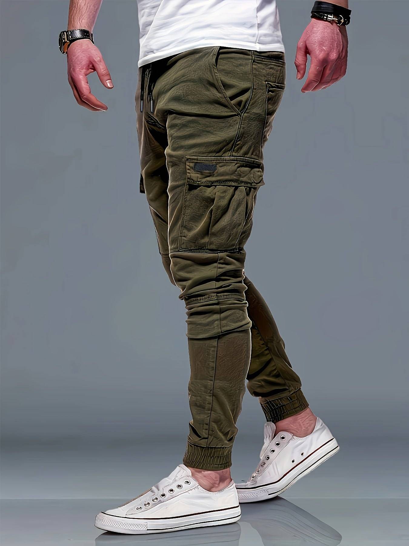 3pcs men's drawstring jogger pants with elastic waist, multi-pocket, regular fit, solid color for gym and casual use