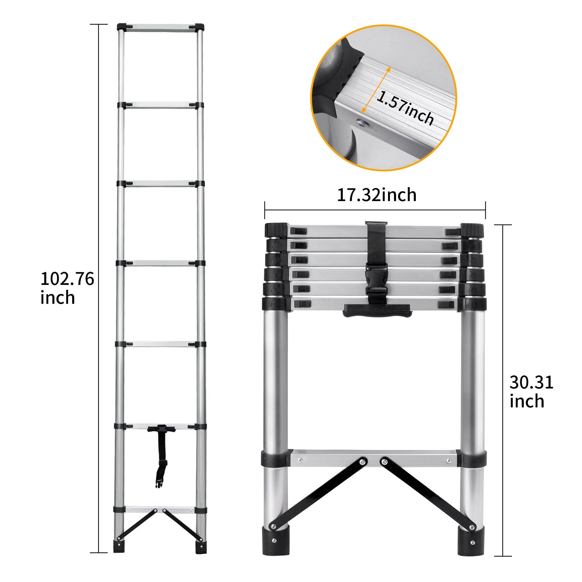 Telescoping Ladder 8.56 Ft Aluminum With Anti Skid Steps