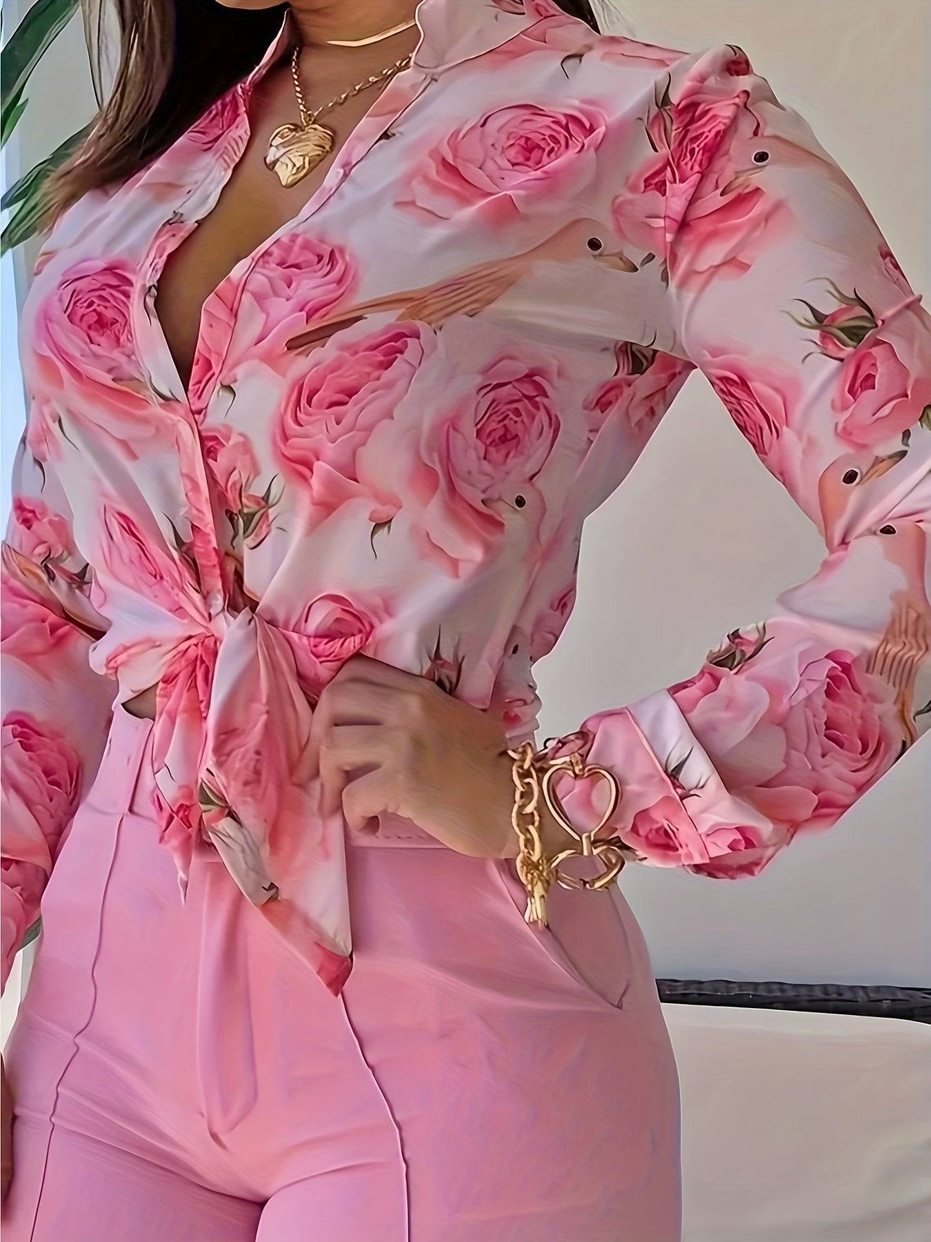 Women's Casual Long Sleeve Blouse – Relaxed Fit with Abstract Print for Daily Outfits