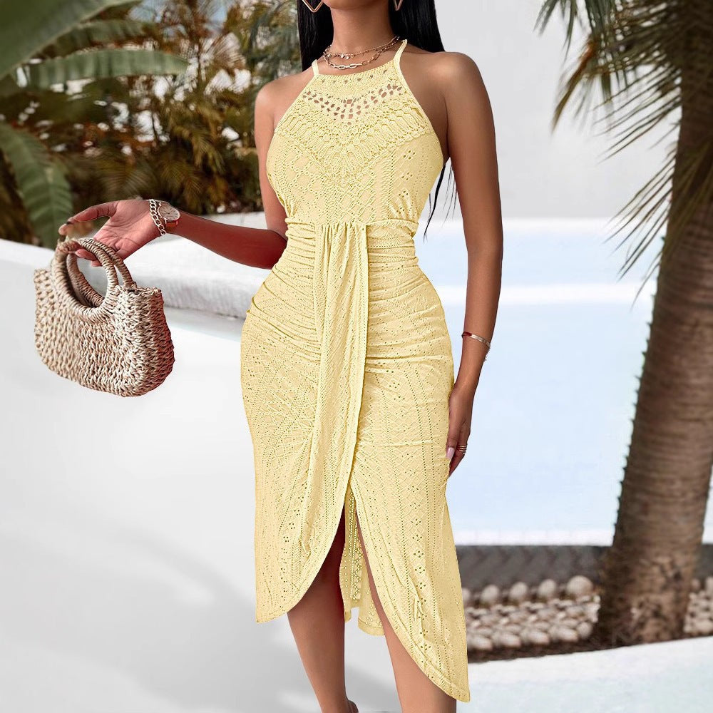 Halter Sleeveless Dress Asymmetric Street Midi Hip Hop Style