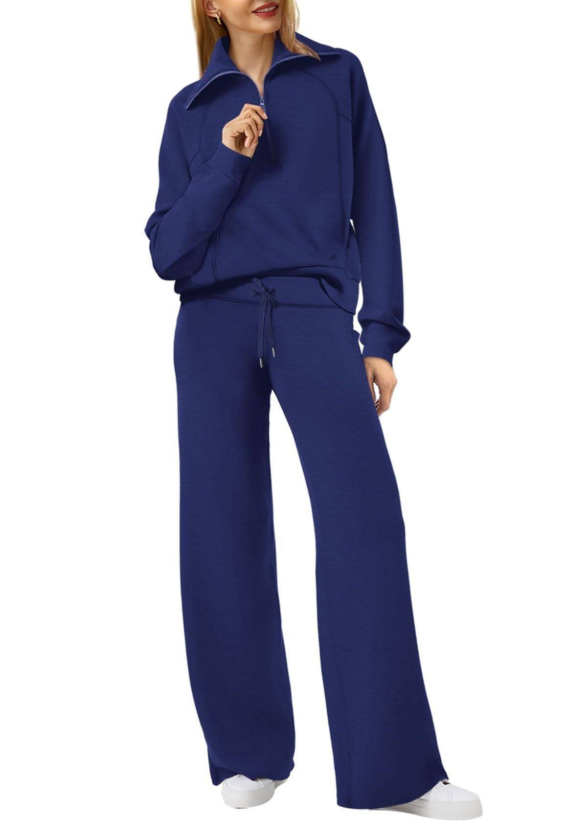 Two Piece Set Zip Sweatshirt Wide Leg Pants Suit