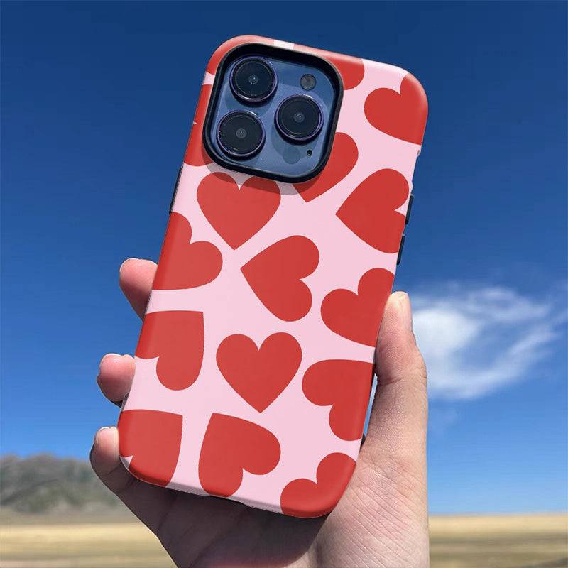 Red Love Phone Case Glossy 2-in-1 Design with Double Layer Protection Shockproof Cover Compatible with iPhone 7–16 Pro Max