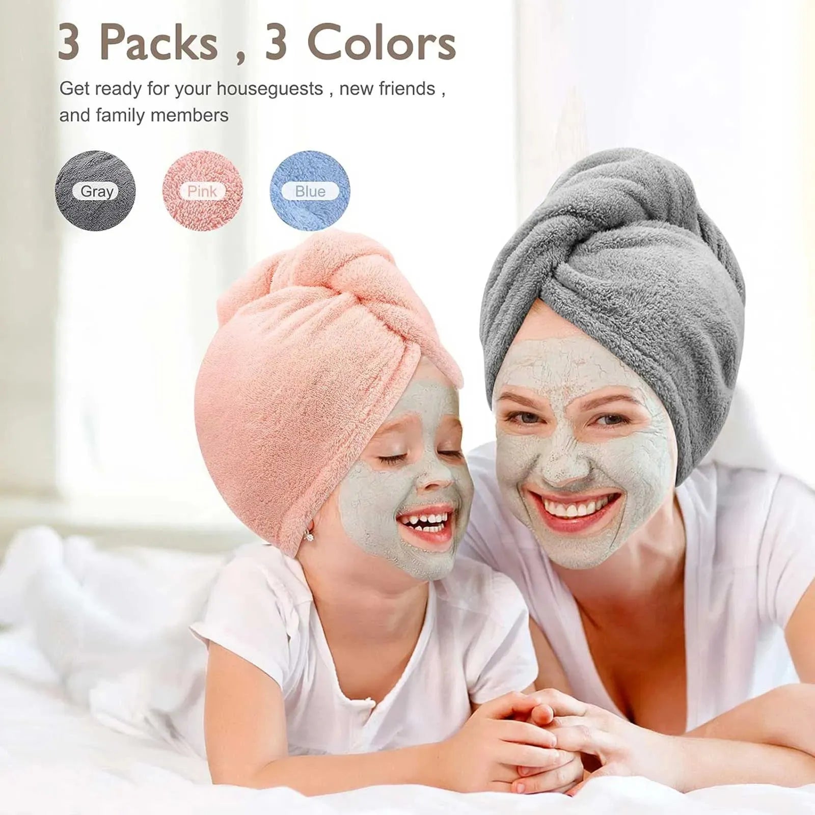 3PCS Microfiber Hair Towel Wrap Set Fast Drying