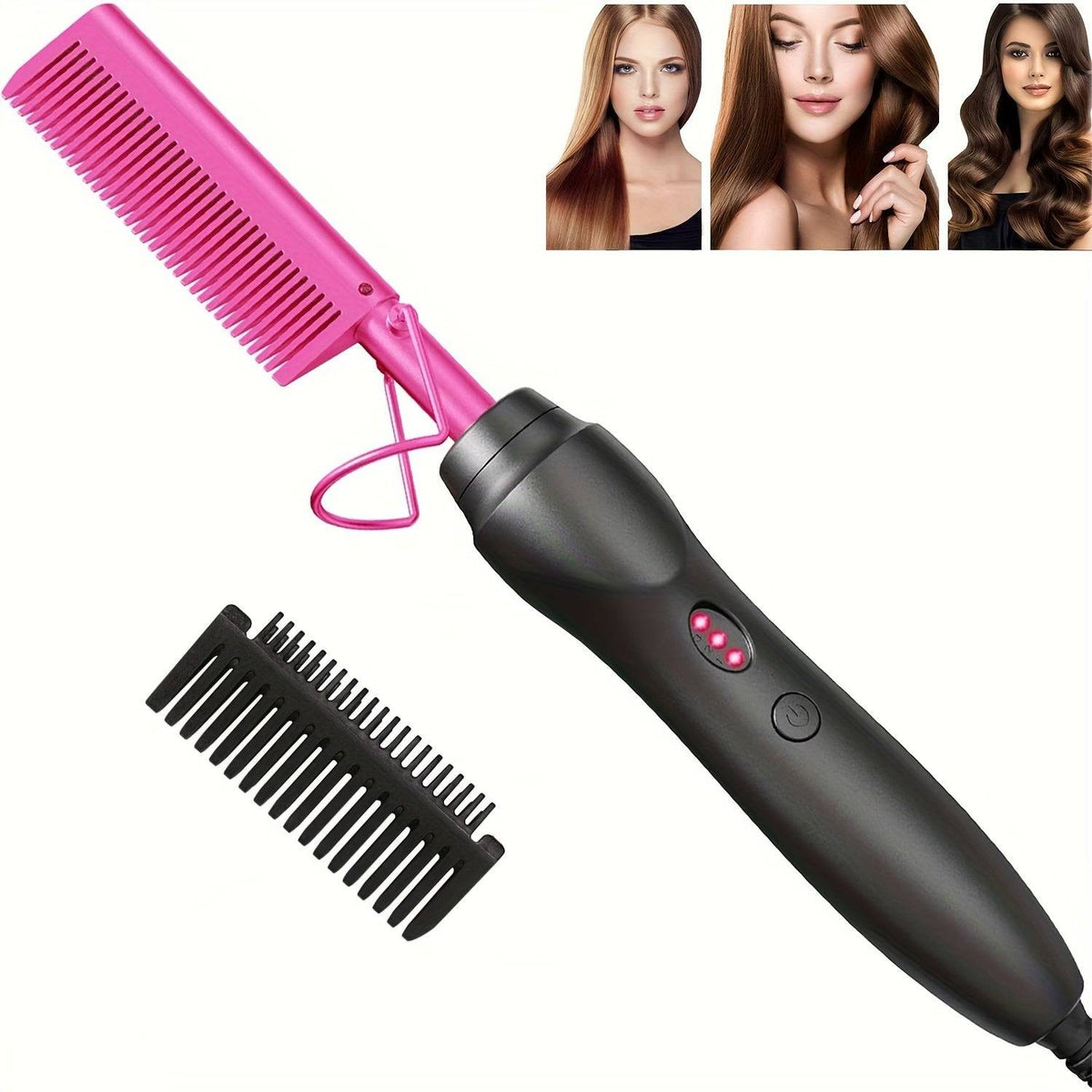 Pink Ceramic Hot Comb Straightener & Curler with anti-scald comb, designed for safe and efficient hair styling for all hair types.