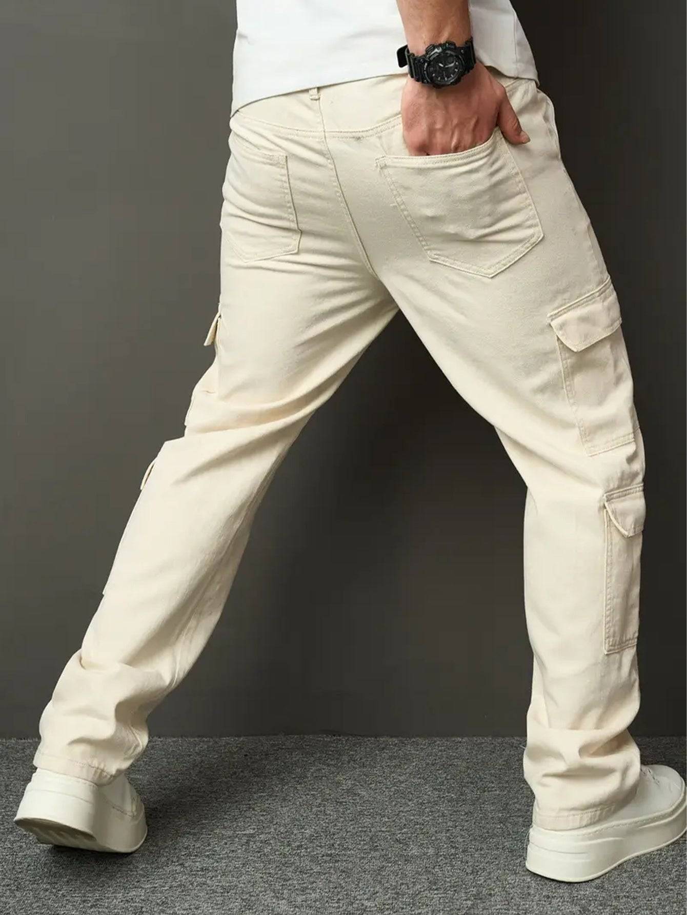 Men’s Straight Leg Jeans Apricot Color Casual All-Season Wear Versatile Multi-Craft Design