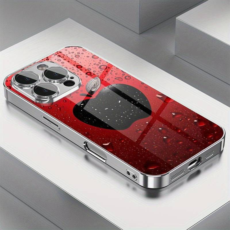 Lucky Red Water Drop Phone Case with Apple Pattern Shockproof Protective Cover for iPhone 7 Plus–16 Pro Max, XR, XS & X Models