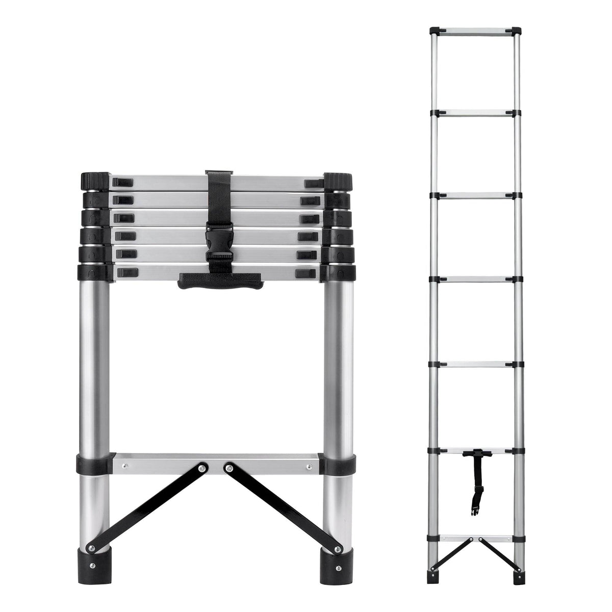 Telescoping Ladder 8.56 Ft Aluminum With Anti Skid Steps