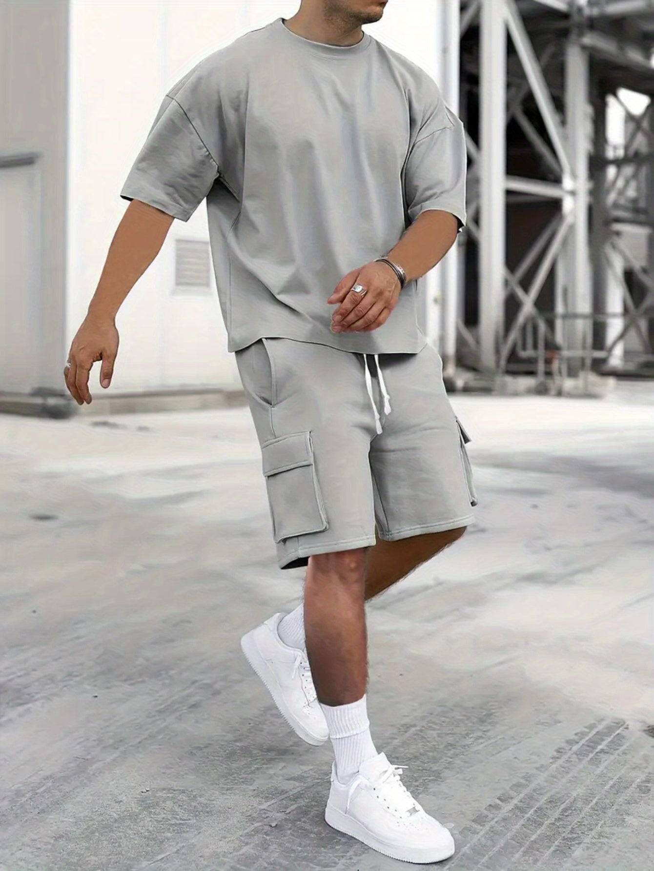 Men’s Summer Casual Suit, Lightweight 2-Piece Fashion Set in Premium Grey, Comfortable Streetwear Style