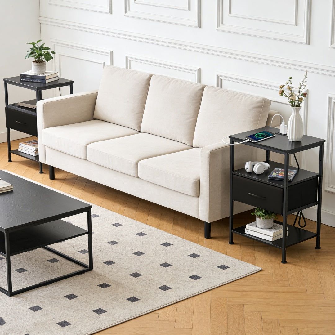 Nightstand with USB and Type C Charging Fabric Drawer