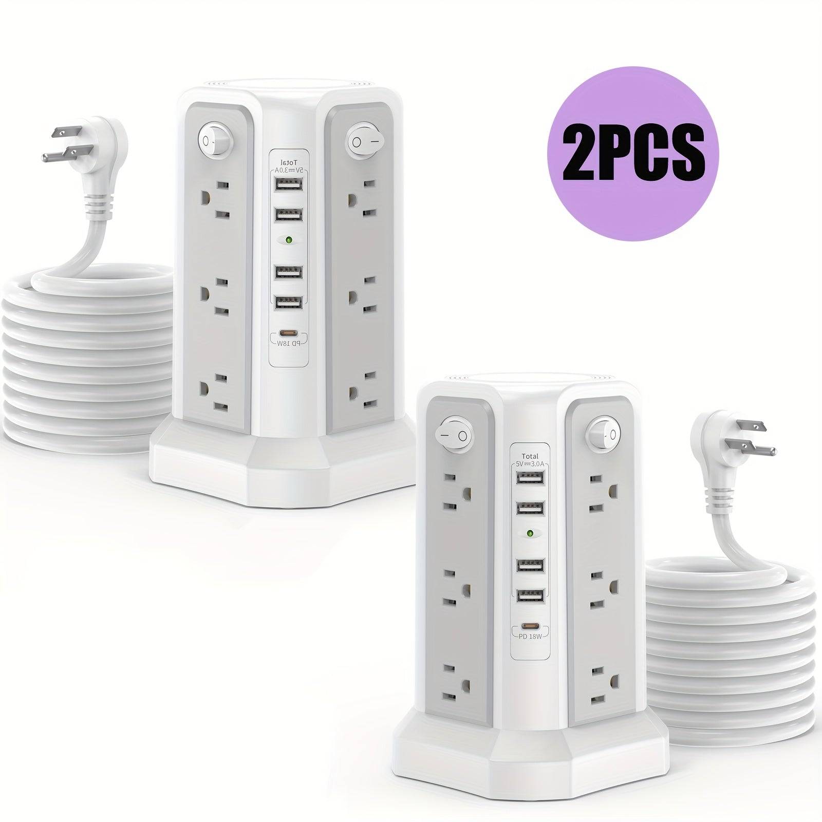 Power Strip Tower with 16 AC Outlets & 5 USB Ports Flat Plug Design with USB-C Surge Protector Extension Hub