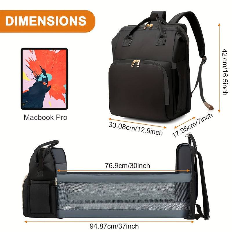 Multifunctional mommy backpack with foldable portable baby crib, double shoulder straps, stroller-friendly and large capacity