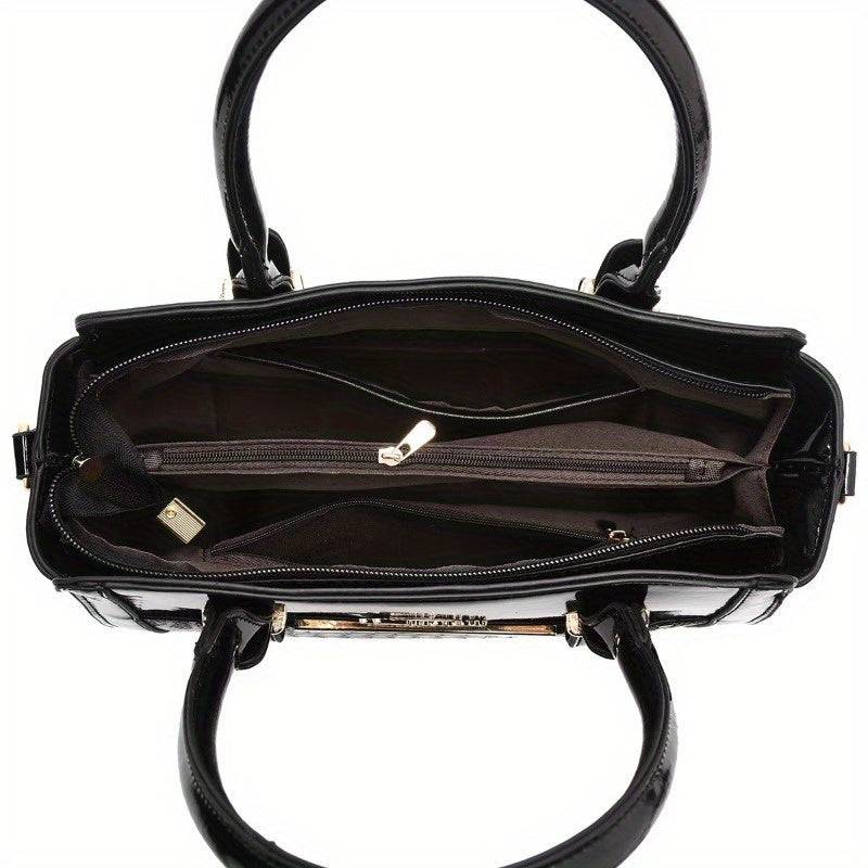 Women's Crocodile Texture Handbag Set Large Capacity Shoulder & Crossbody Bags for Work or Gift