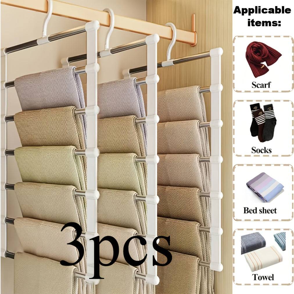 Stainless Steel Multi-Garment Hanger 1/2/3 Pack Heavy-Duty Space-Saving Closet Organizer for Pants, Jeans, Shirts, Towels & Scarves