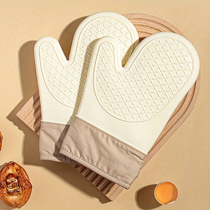 2pcs Oven Mitts Kitchen Gloves Thickened Silicone Heat-Resistant & Non-Slip Design Baking and Microwave Anti-Scald Protection