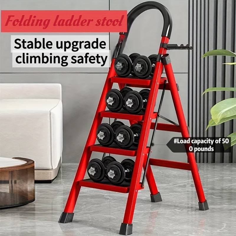 Heavy-Duty Folding Ladder 500 lbs Capacity, Steel Step Stool with Anti-Slip Pedals, Safety Buckle and Non-Slip Foot Pads for Home Use