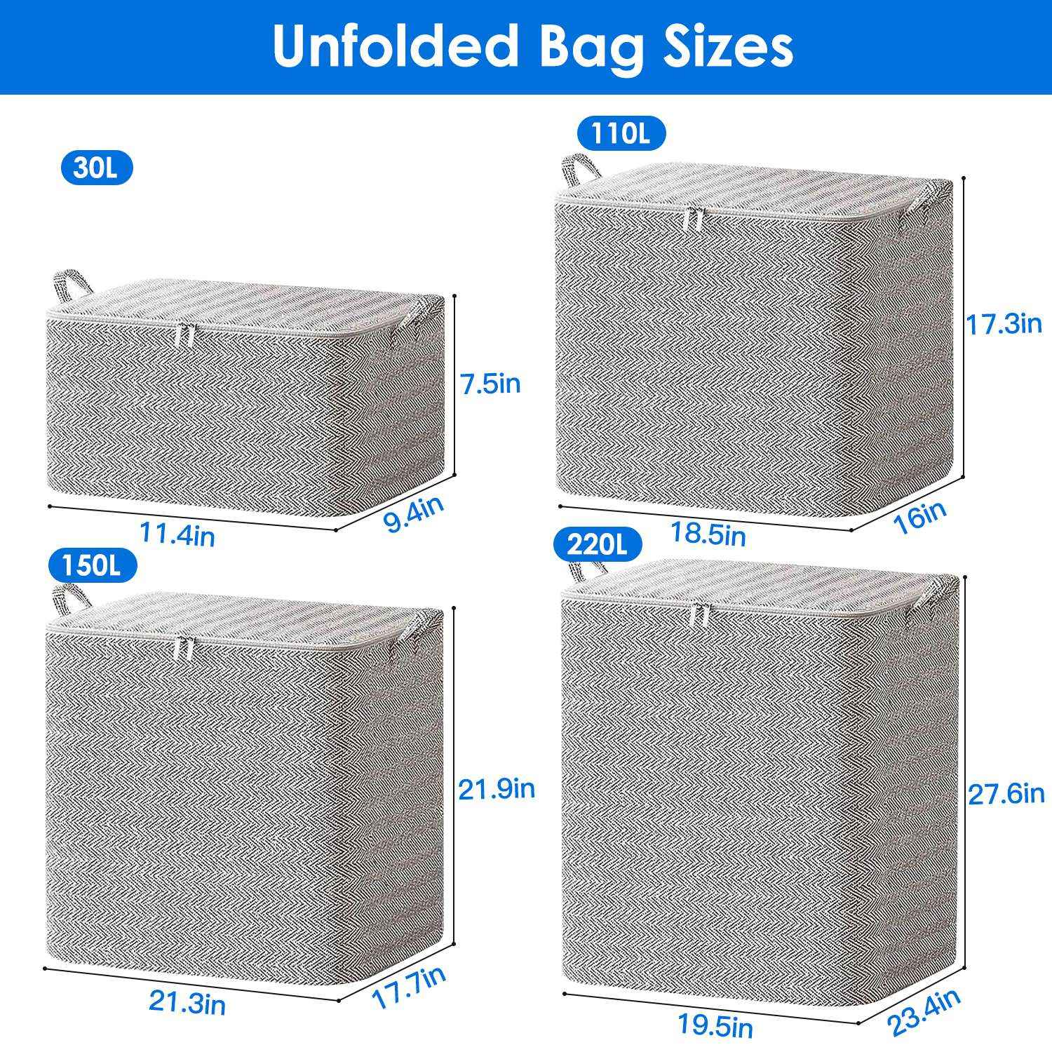 4 Pack Foldable Storage Boxes with Lid and Zipper