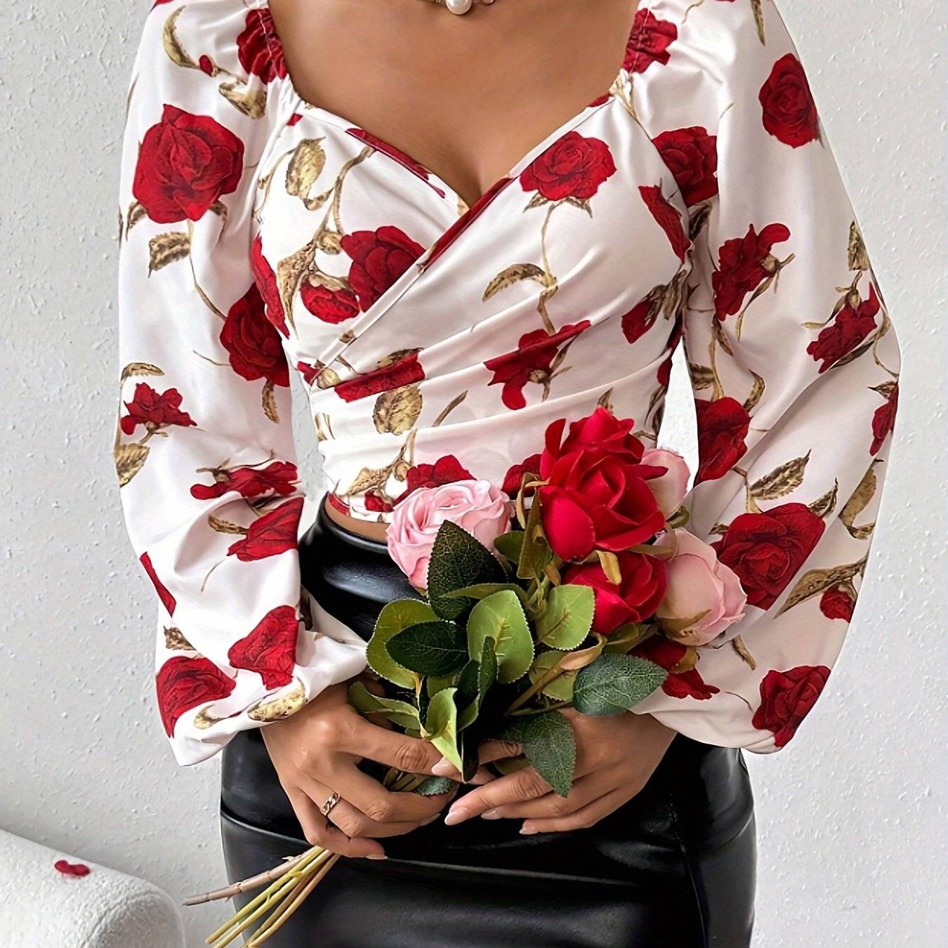 Women's Floral Long Sleeve Blouse – Elegant Autumn Top with Vintage-Inspired Print